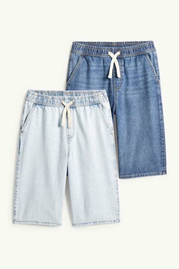 Dzieci chłopcy - Wielopak, 2 pary - szorty bermudy dżinsowe - dżins-jasnoniebieski