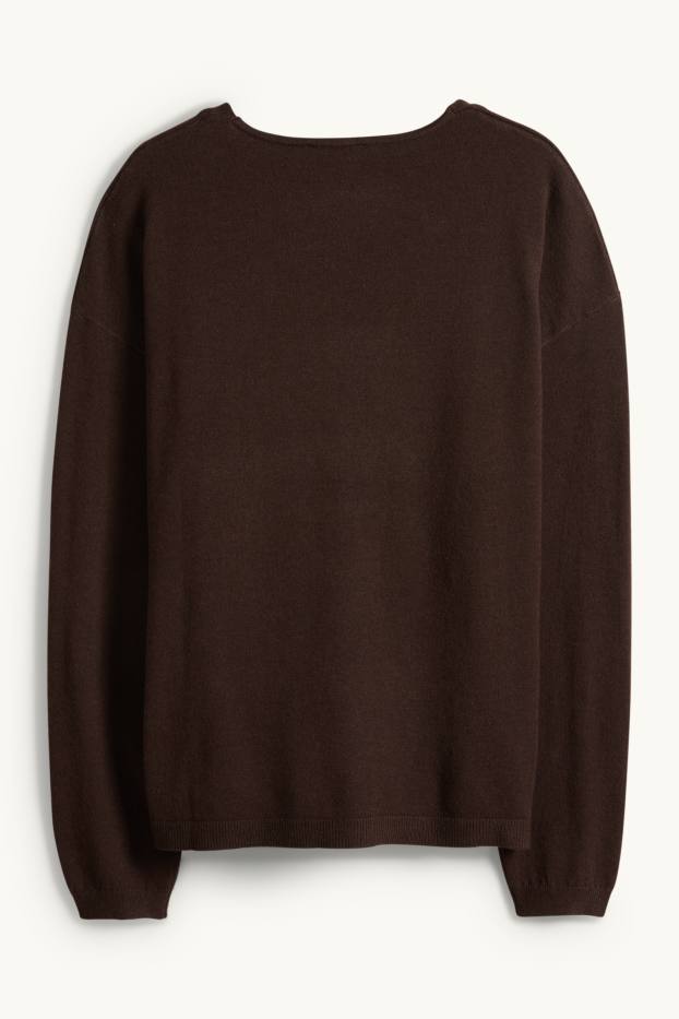 Dona - Jersei amb coll en punta - marró fosc
