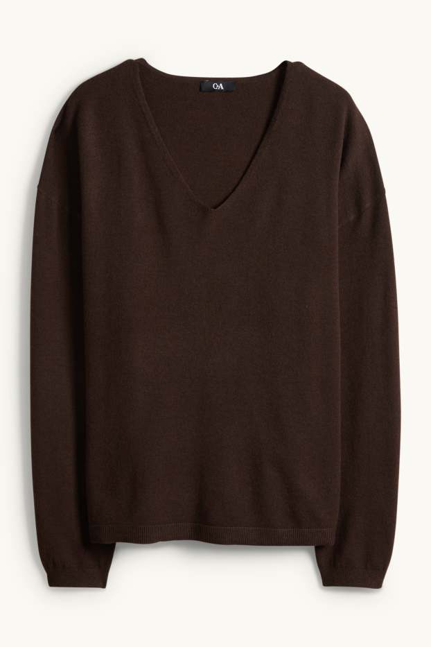 Dona - Jersei amb coll en punta - marró fosc