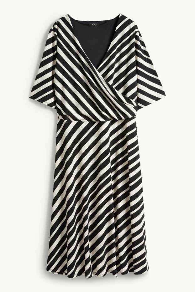 Femmes - Robe à col V - straight fit - à rayures - noir / blanc