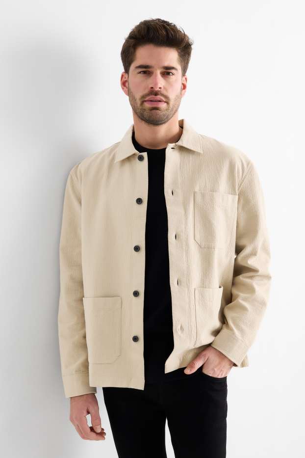 Men - Shirt jacket - relaxed fit - textured - beige