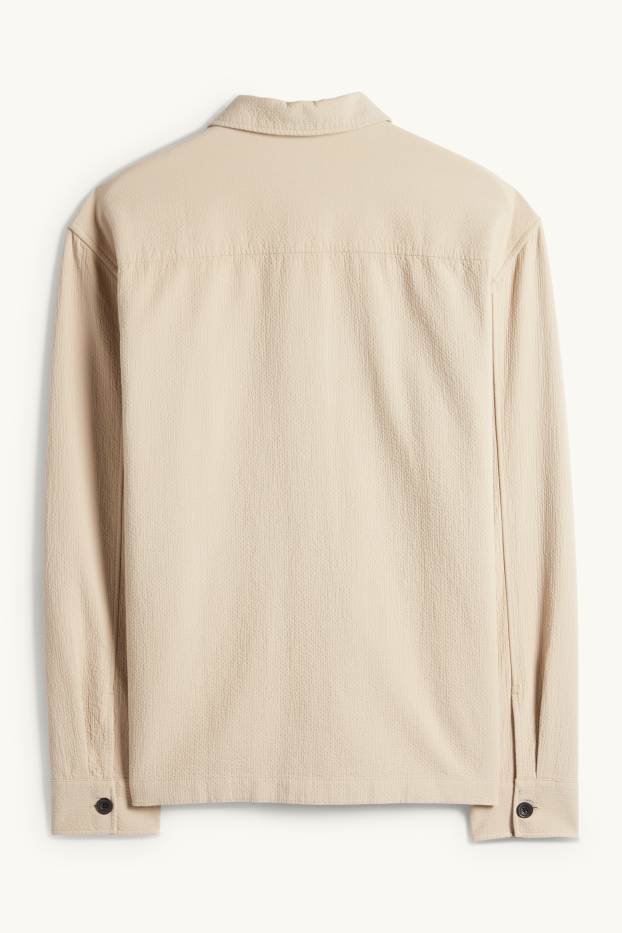 Men - Shirt jacket - relaxed fit - textured - beige