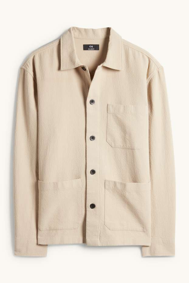 Men - Shirt jacket - relaxed fit - textured - beige