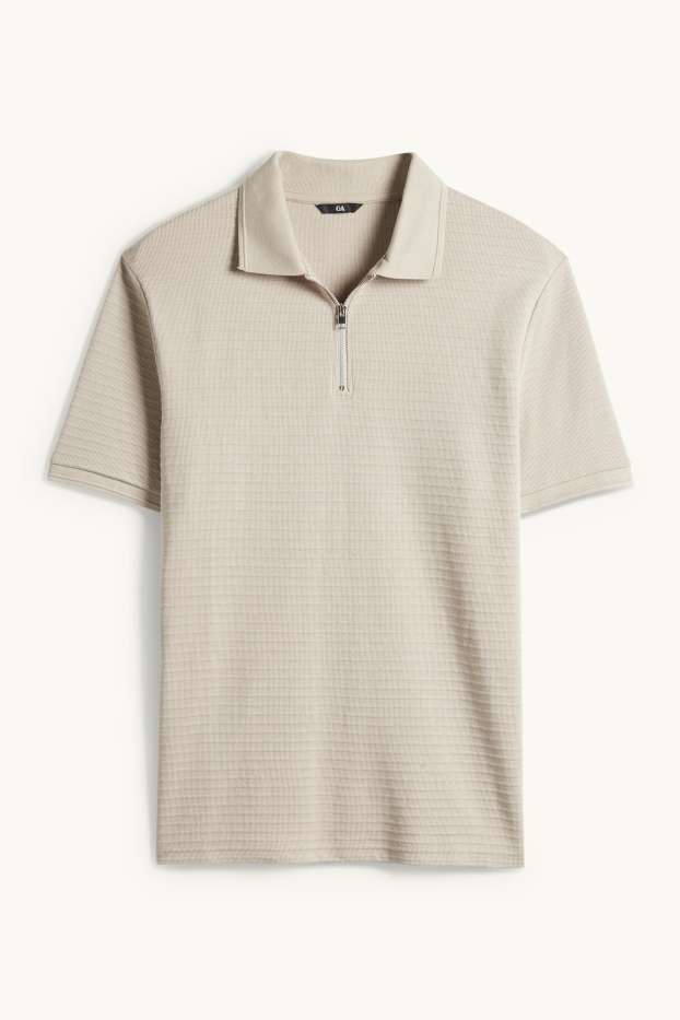 Pánské - Polokošile - regular fit - žebrovaná - béžová