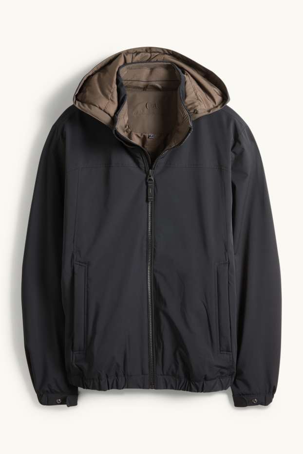 Mężczyźni - Kurtka z kapturem - wyściełana - hydrofobowa - czarny