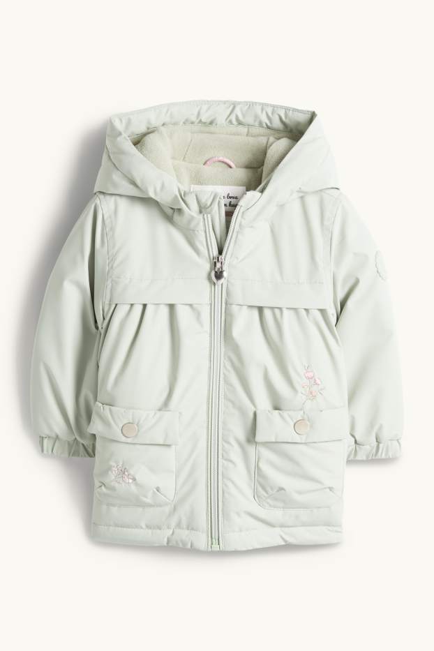 Neonate - Fiorellini - giacca con cappuccio per neonate - imbottita - verde chiaro