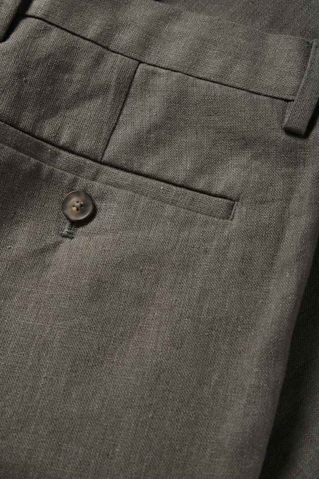 Hombre - Pantalón de vestir - regular fit - mezcla de lino - verde oscuro