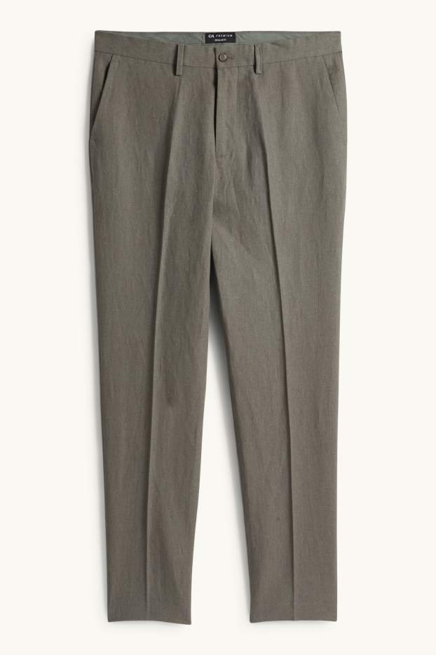 Hombre - Pantalón de vestir - regular fit - mezcla de lino - verde oscuro
