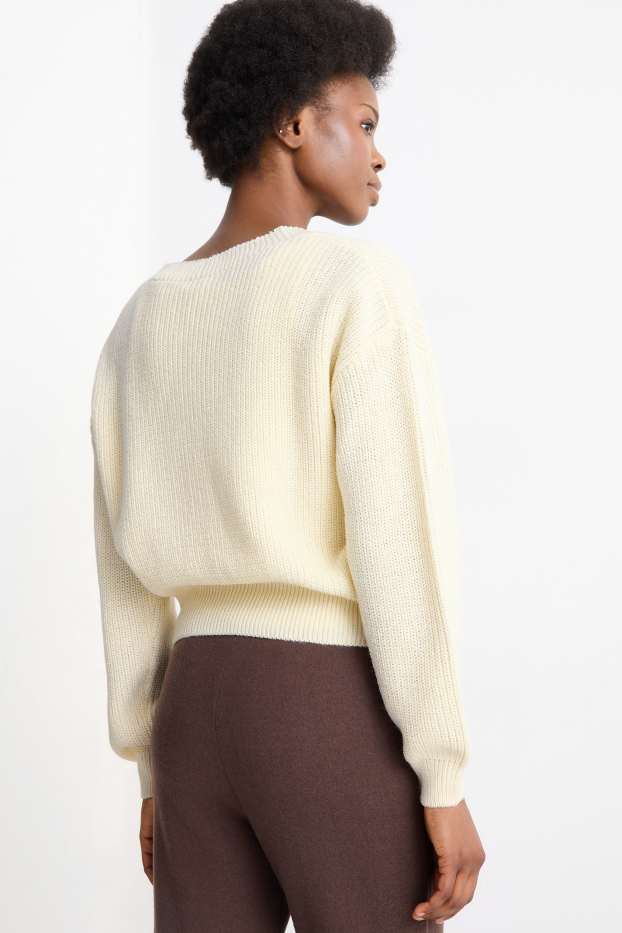 Damen - Strickjacke - gerippt - cremeweiß