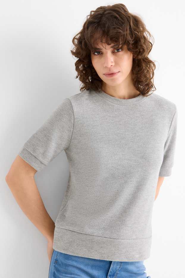 Donna - T-shirt - regular fit - a coste - grigio chiaro