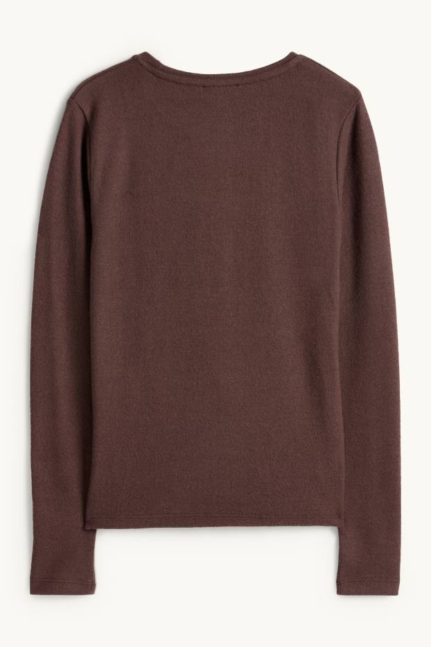 Mujer - Camiseta de manga larga - slim fit - marrón oscuro