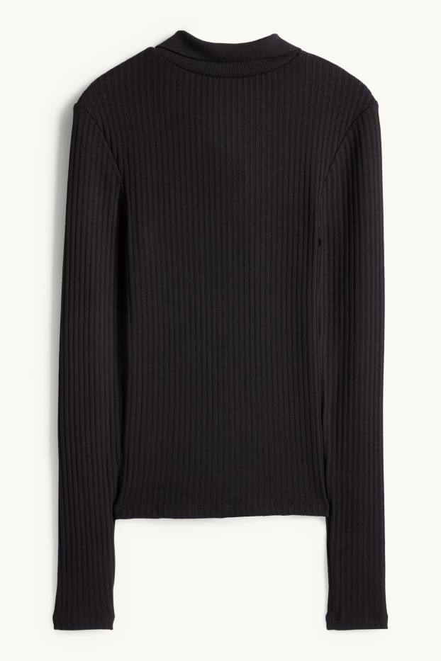 Dona - Polo - slim fit - acanalat - negre