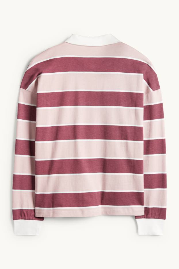 Femmes - Polo à manches longues - regular fit - à rayures - rose