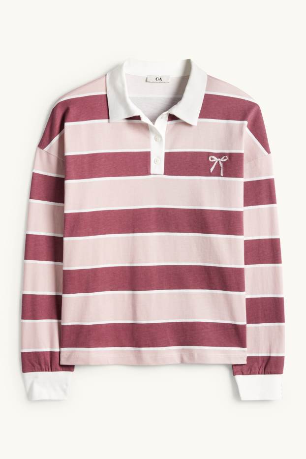 Femmes - Polo à manches longues - regular fit - à rayures - rose