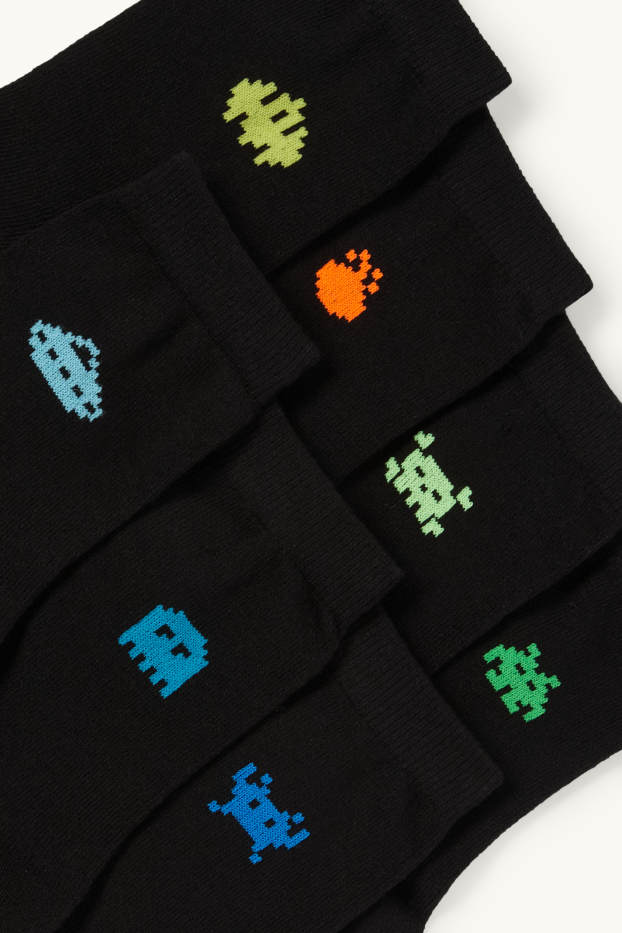 Copii - Băieți - Multipack 7 perechi - gaming - șosete cu motive - negru