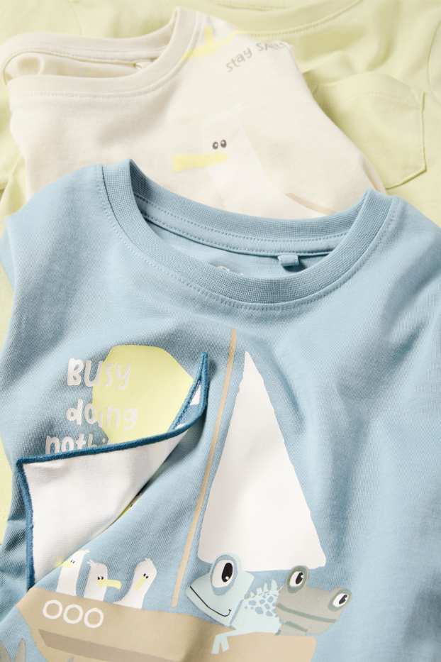 Children Boys - Multipack of 3 - seagull and sailing boat - short sleeve T-shirt - light blue