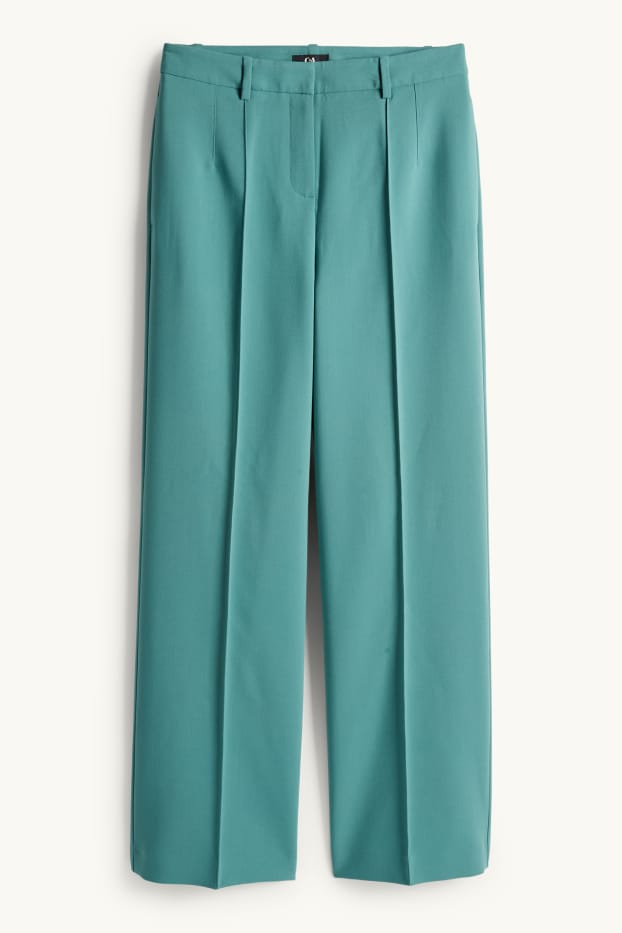 Femei - Pantaloni office - talie medie - wide leg - turcoaz