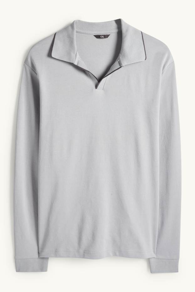 Heren - Poloshirt met lange mouwen - regular fit - grijs