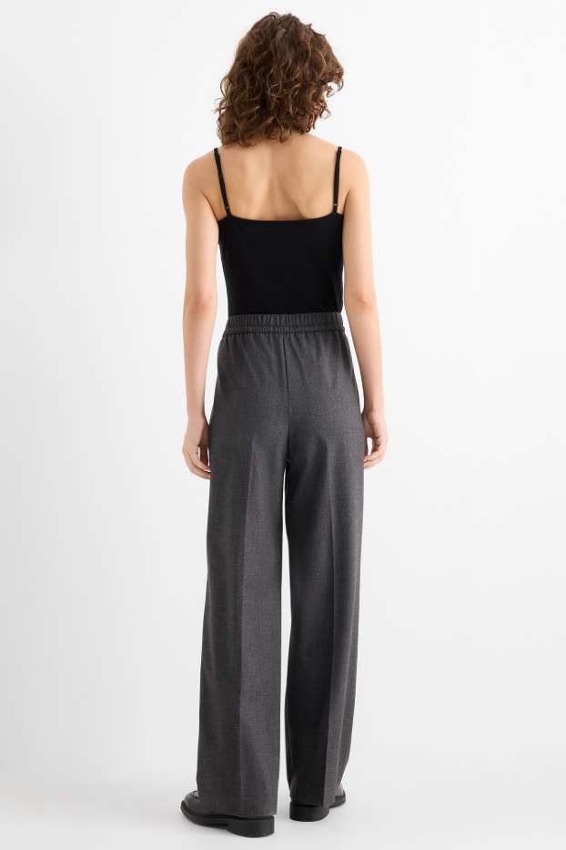 Damen - Stoffhose - Mid Waist - Wide Leg - dunkelgrau