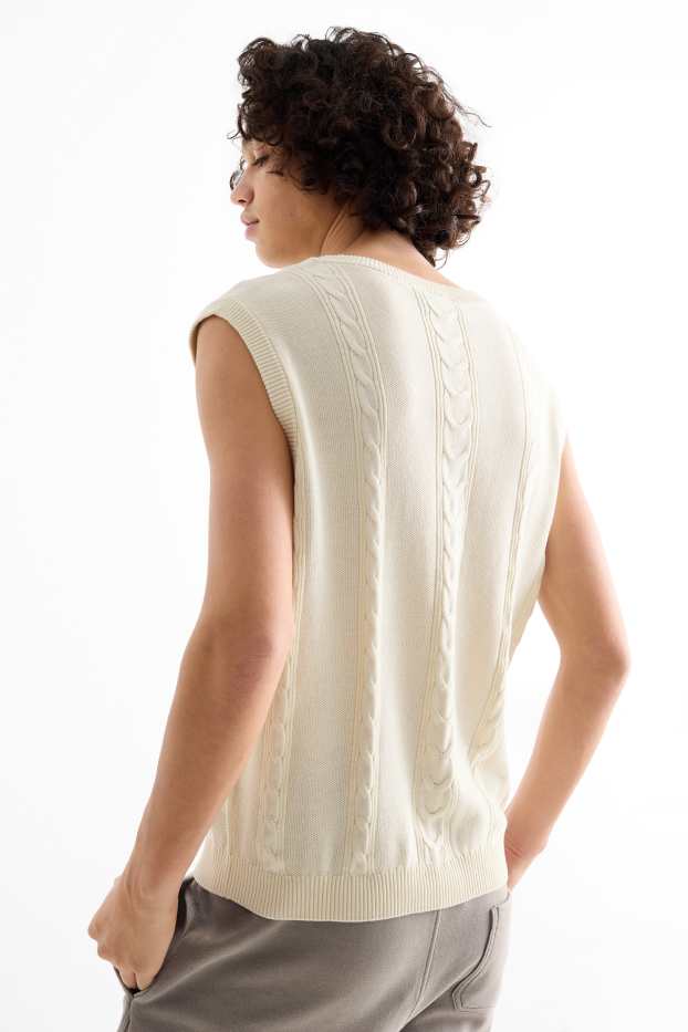 Heren - Spencer - kabelpatroon - licht beige