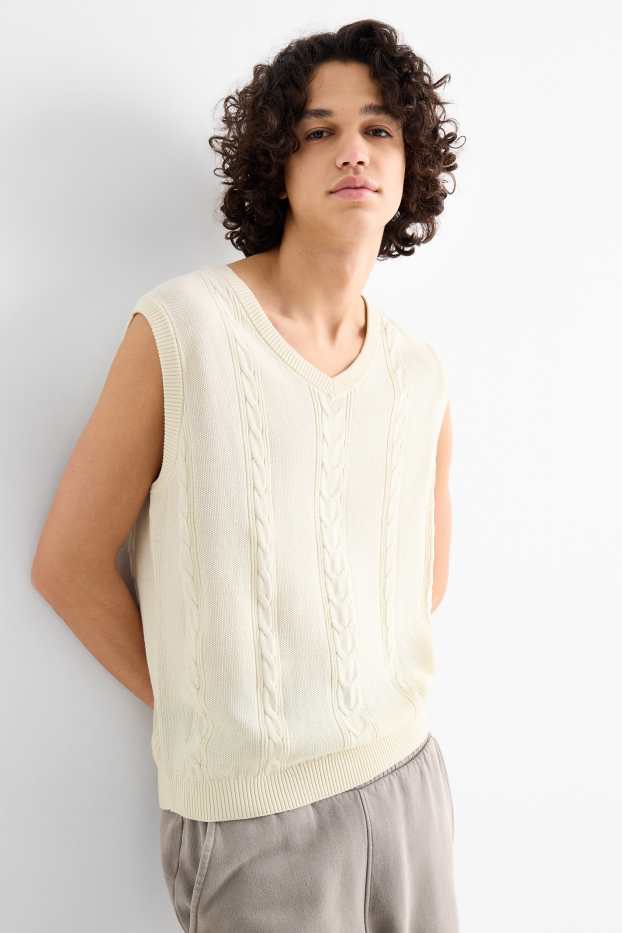 Heren - Spencer - kabelpatroon - licht beige