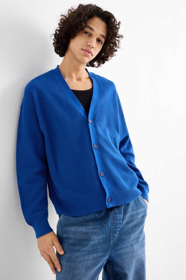 Bărbați - Cardigan tricotat - structurat - albastru închis