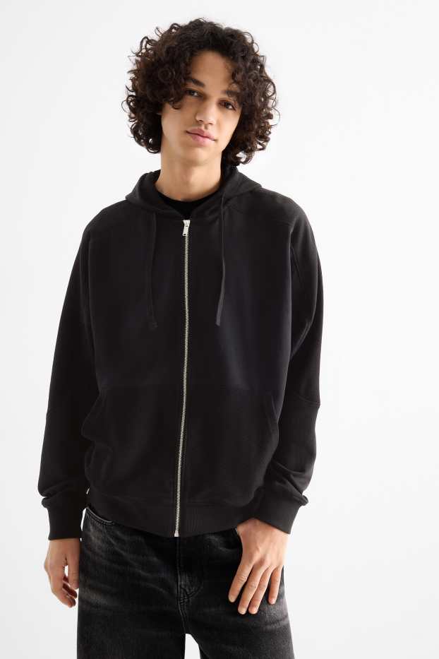 Uomo - Felpa con zip e cappuccio - nero