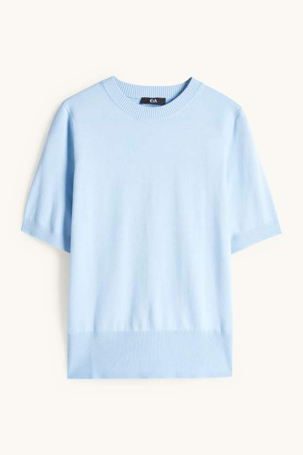 Women - Knitted jumper - short sleeve - light blue