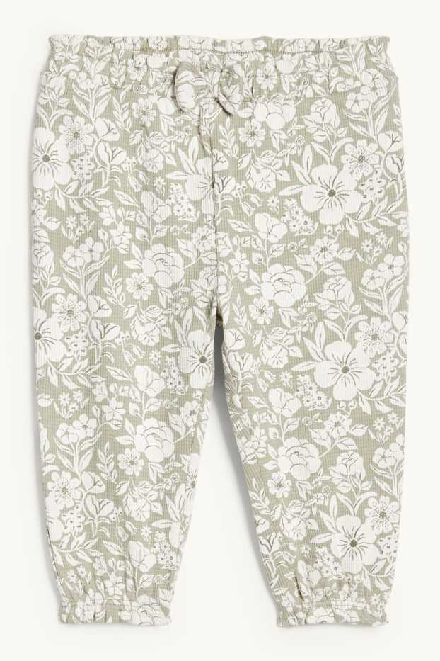 Baby Mädchen - Blümchen - Baby-Outfit - 2 teilig - grün / cremeweiß