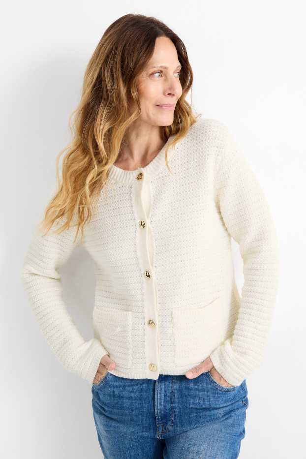 Femmes - Gilet en maille - finition texturée - crème