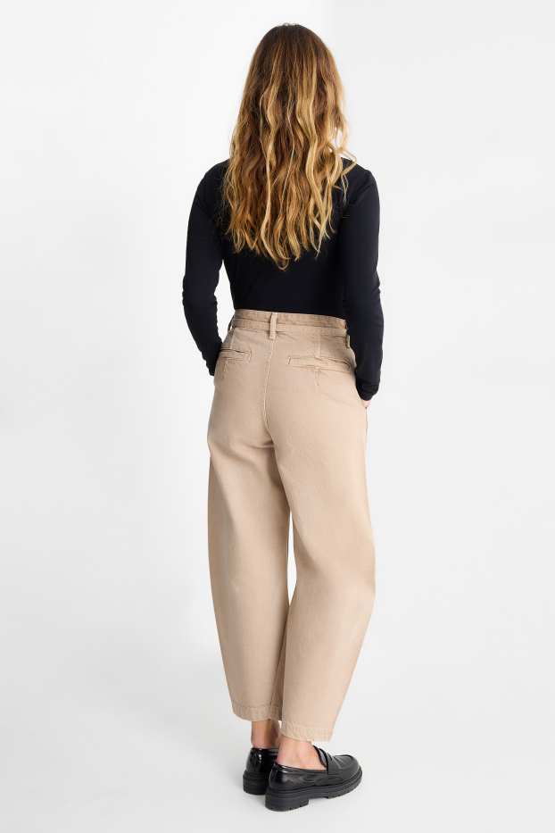 Dames - Pantalon - high waist - barrel leg - lichtbruin