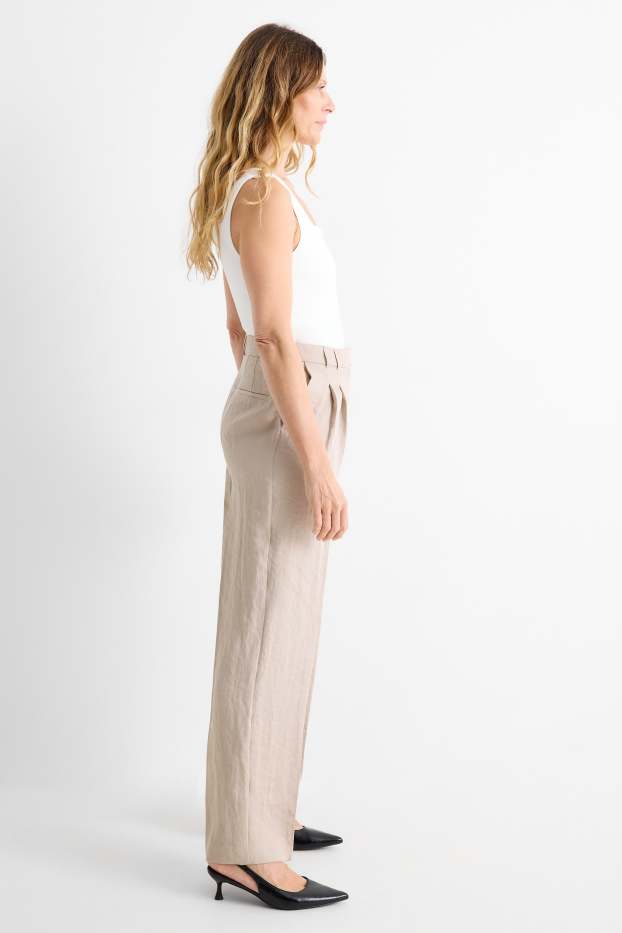 Damen - Stoffhose - Mid Waist - Wide Leg - hellbeige