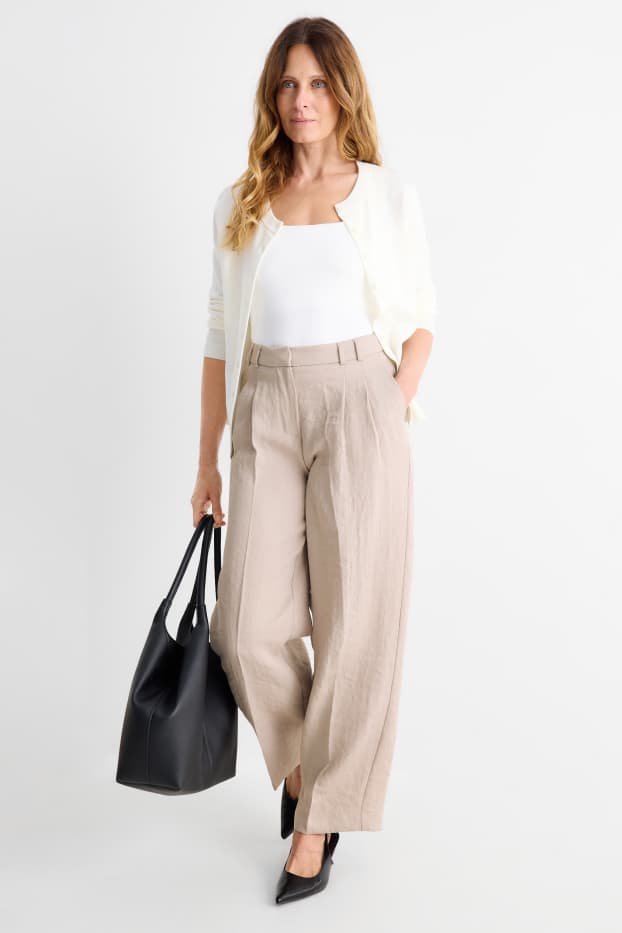 Damen - Stoffhose - Mid Waist - Wide Leg - hellbeige