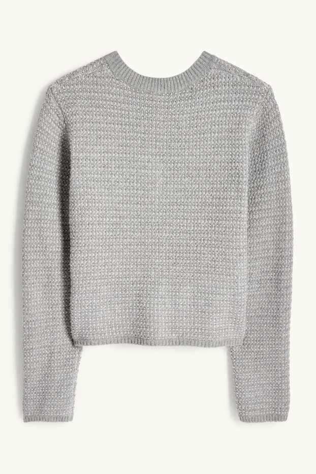 Dámské - Pletený kardigan - s třpytivým efektem - strukturovaný - šedá