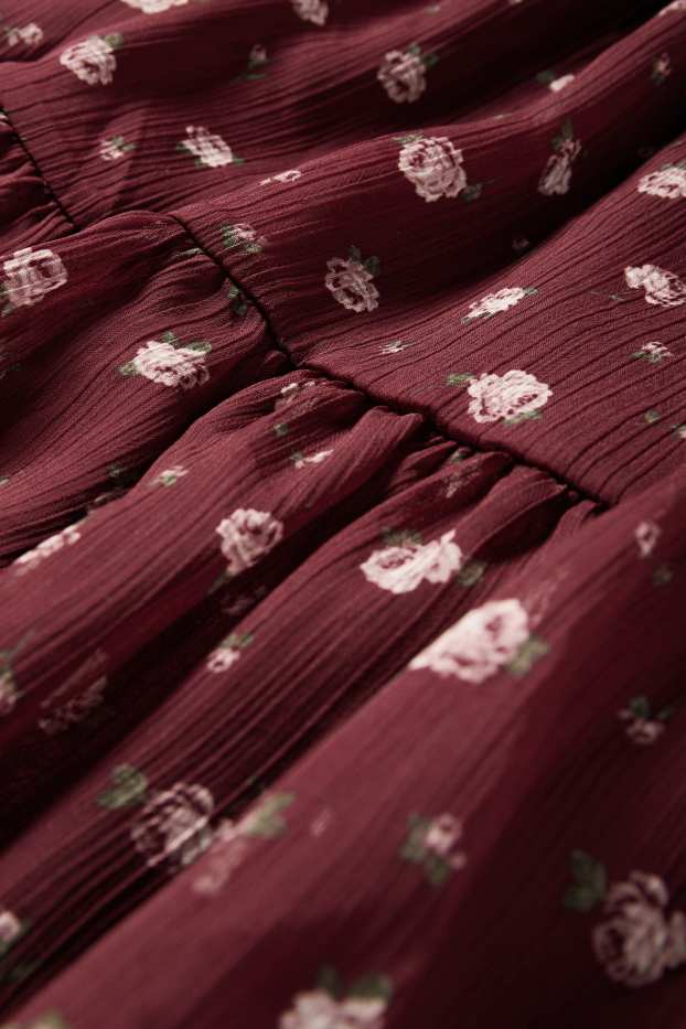 Kinder Mädchen - Chiffon-Kleid - geblümt - gesmokt - bordeaux