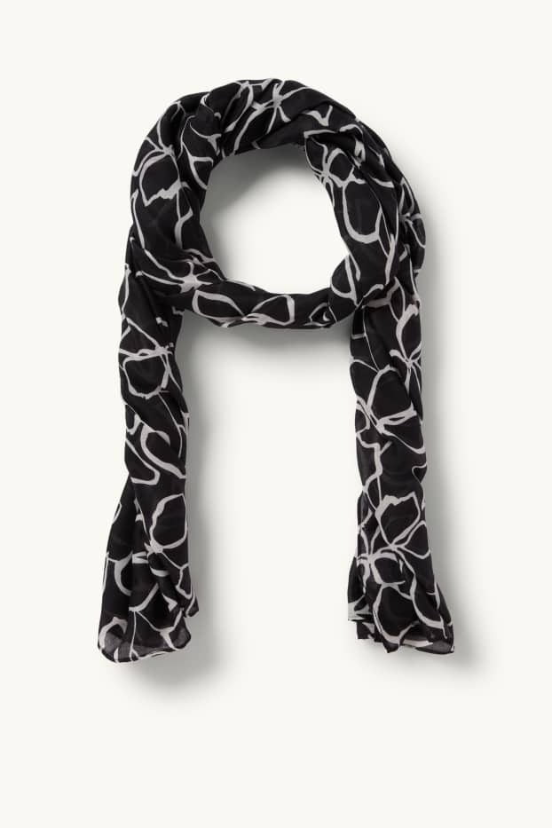 Femei - Șal - cu flori - negru