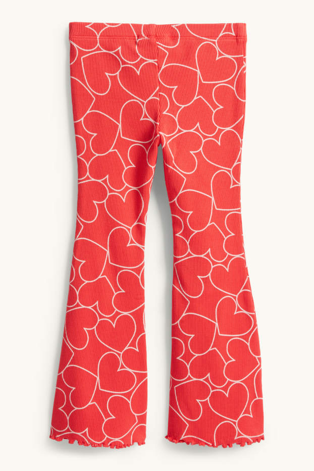 Kinder Mädchen - Herz - Flared Leggings - gerippt - rot