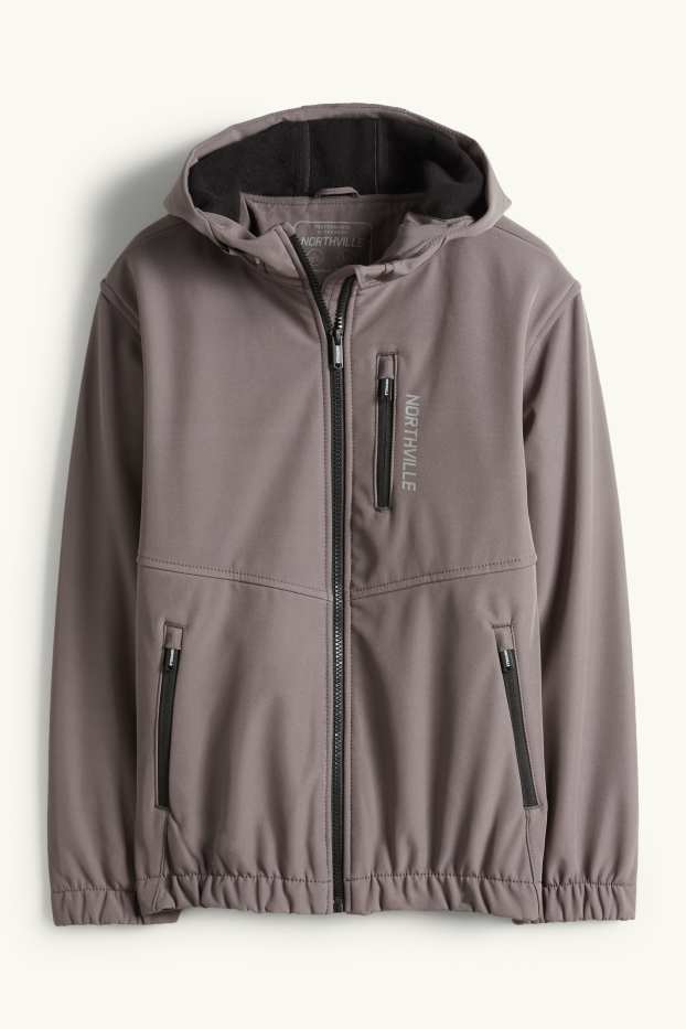 Kinder Buben - Softshelljacke mit Kapuze - wasserdicht - dunkelgrau