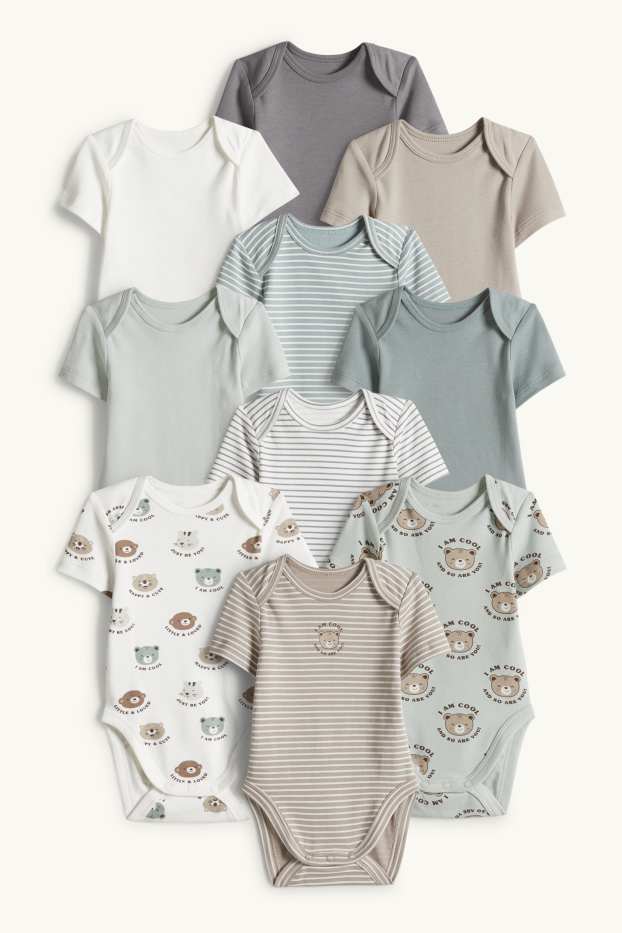 Unisexe - Lot de 10 - ourson, tigre et léopard - bodys bébé - vert menthe