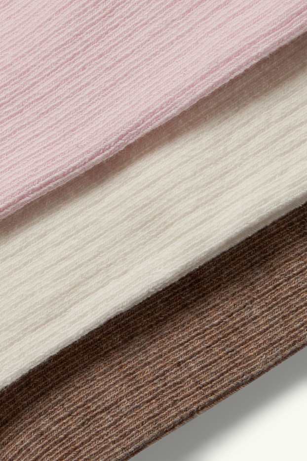 Bébés filles - Lot de 3 paires - collants bébé - finition côtelée - marron / rose