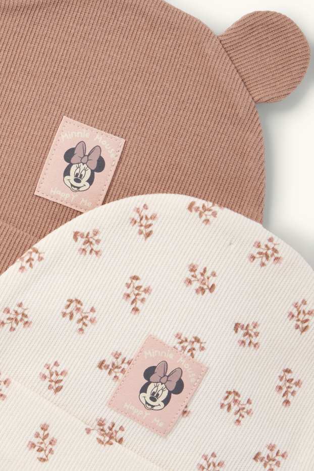 Bebés niñas - Pack de 2 - Minnie Mouse - gorros para bebé - de canalé - marrón / blanco roto