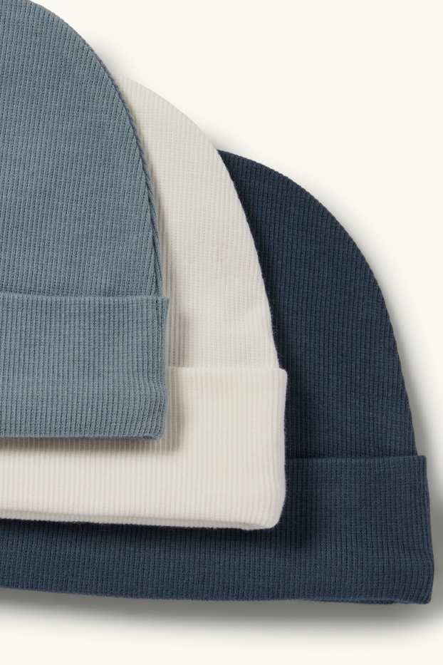 Baby Jungen - Multipack 3er - Baby-Mütze - gerippt - dunkelblau / cremeweiss