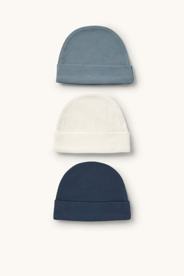 Baby Jungen - Multipack 3er - Baby-Mütze - gerippt - dunkelblau / cremeweiss
