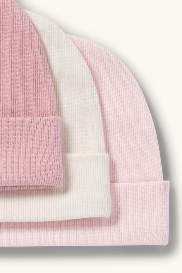 Baby Mädchen - Multipack 3er - Baby-Mütze - gerippt - rosa
