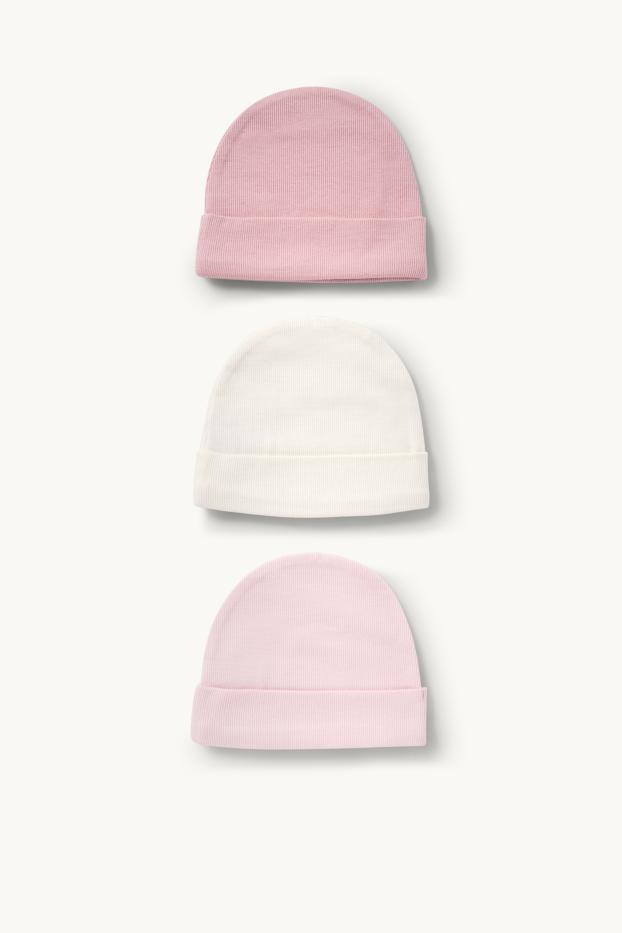 Baby Mädchen - Multipack 3er - Baby-Mütze - gerippt - rosa