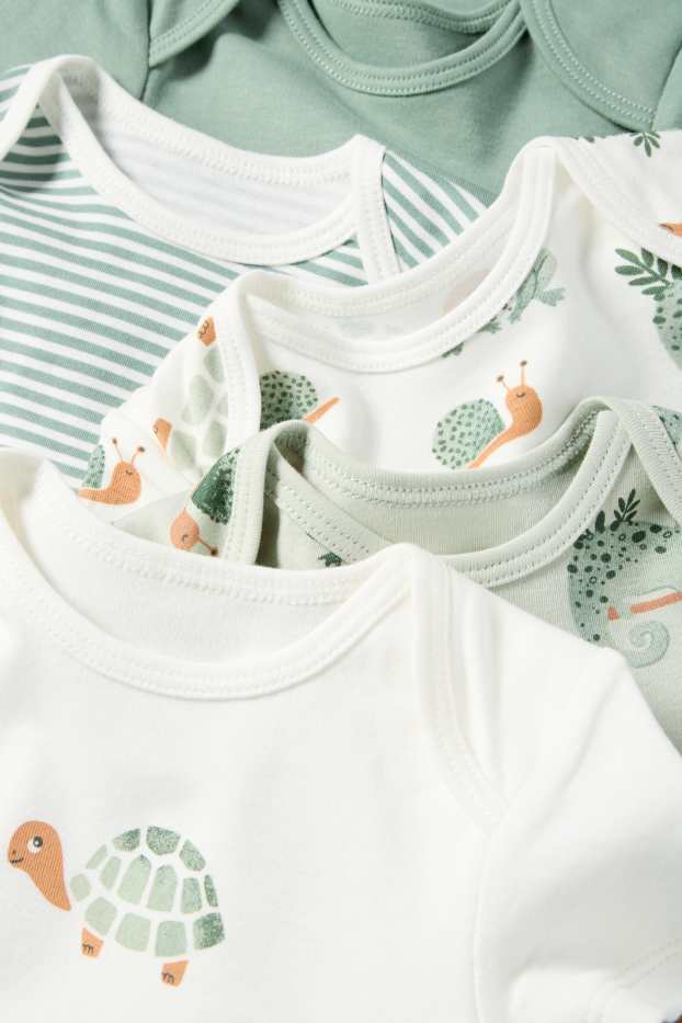 Unisex - Multipack of 5 - turtle and chameleon - baby bodysuit - mint green