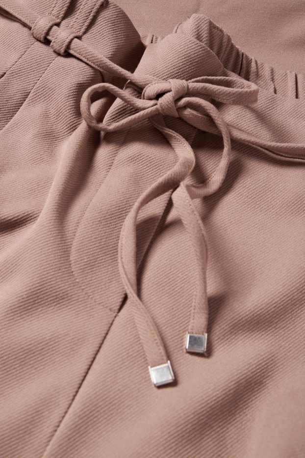 Dámské - Plátěné kalhoty - high waist - tapered fit - hnědá