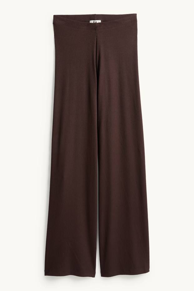 Femmes - Pantalon de jogging - finition côtelée - marron foncé