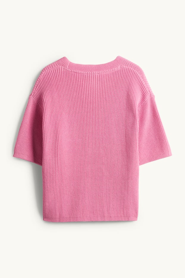 Damen - Strickpullover - kurzarm - pink