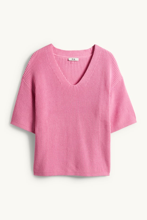 Damen - Strickpullover - kurzarm - pink